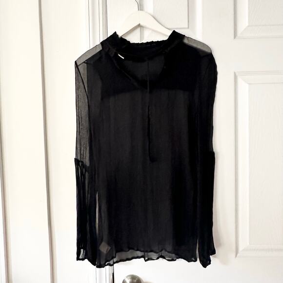 Free People Black Sheer Silk High Neck Vtg Victorian Witchy Core Blouse 6 Small - Picture 8 of 8